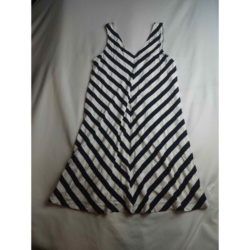 LOFT Petites Navy Blue White Chevron Stripe Sleeveless V-Neck Knit Dress SP